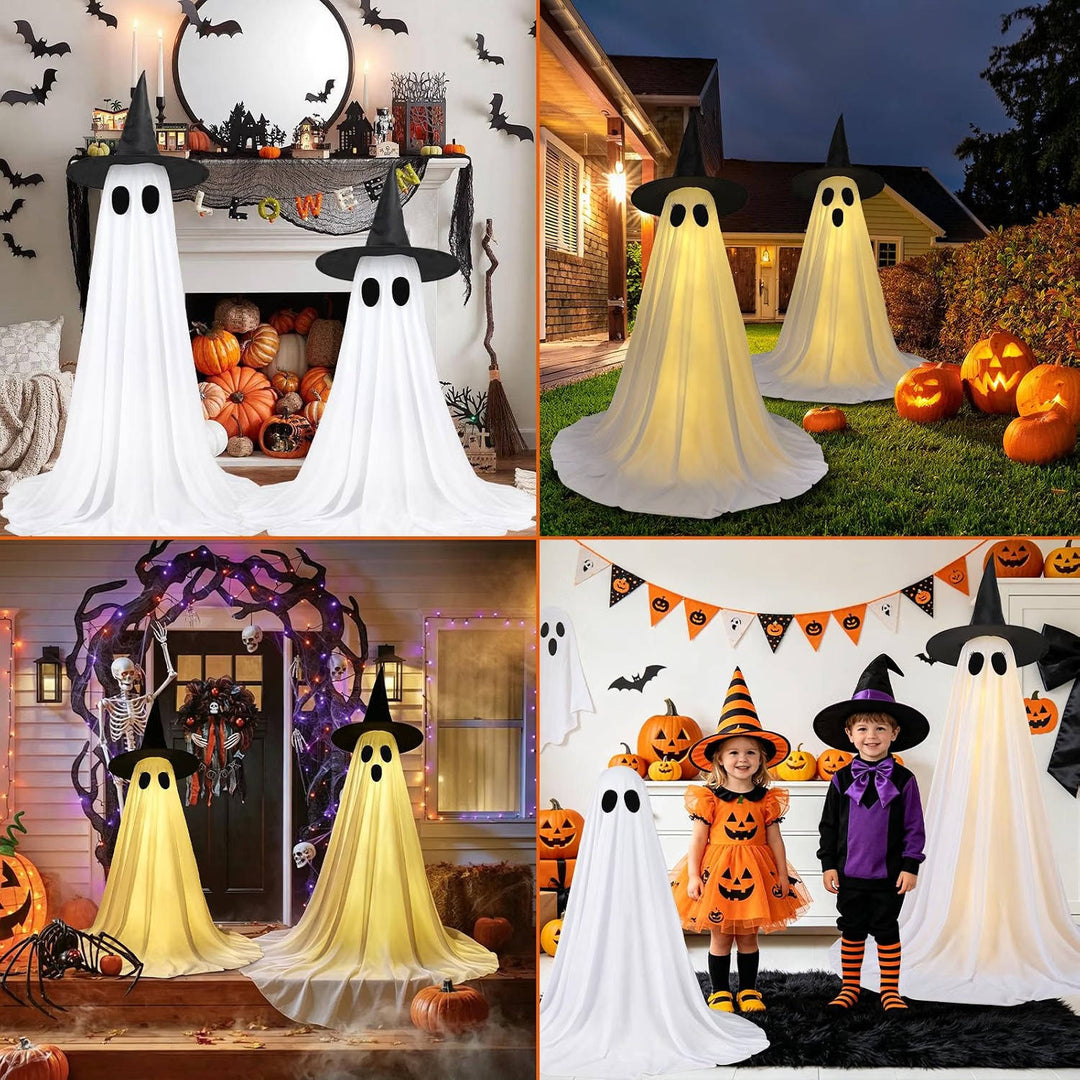 Pakke med 2 Halloween-spøkelser på 5 FT med lys og fjernkontroll