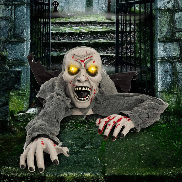 Brise-terre zombie lumineux d'Halloween avec sons inquiétants et capteur infrarouge