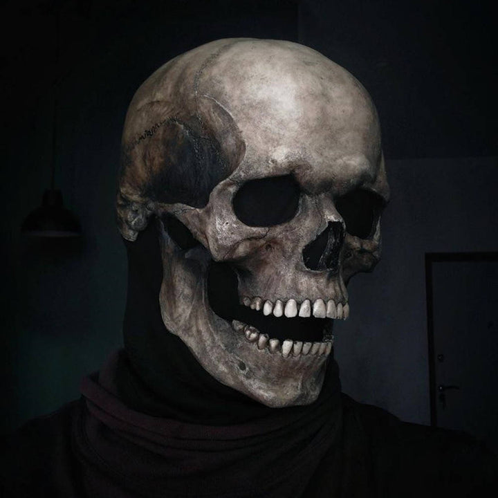 Halloweenova realistická maska kostlivce zakrývající celou hlavu s pohyblivou čelistí