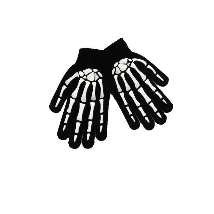 Disfraz de Halloween de la Parca con ojos brillantes y guantes de esqueleto