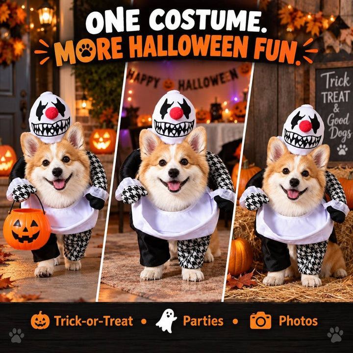 Costume da cane inquietante di Halloween con braccia imbottite per dolcetto o scherzetto