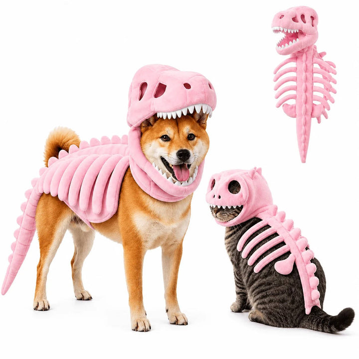 Halloweens skelettdräkt för hundar och katter med dinosaurietema