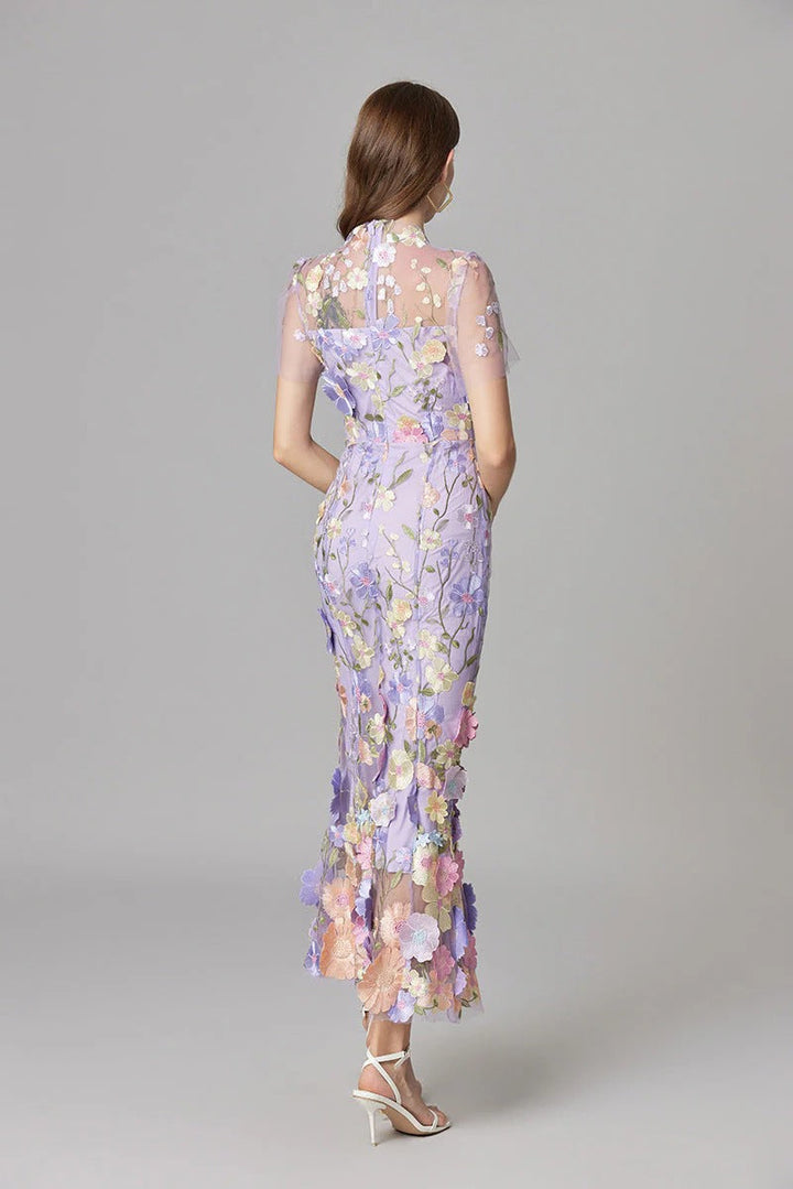 Women's Floral Mesh Maxi Evening Dress