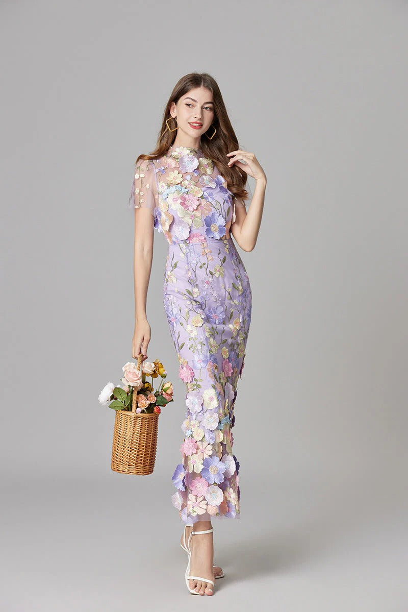 Women's Floral Mesh Maxi Evening Dress