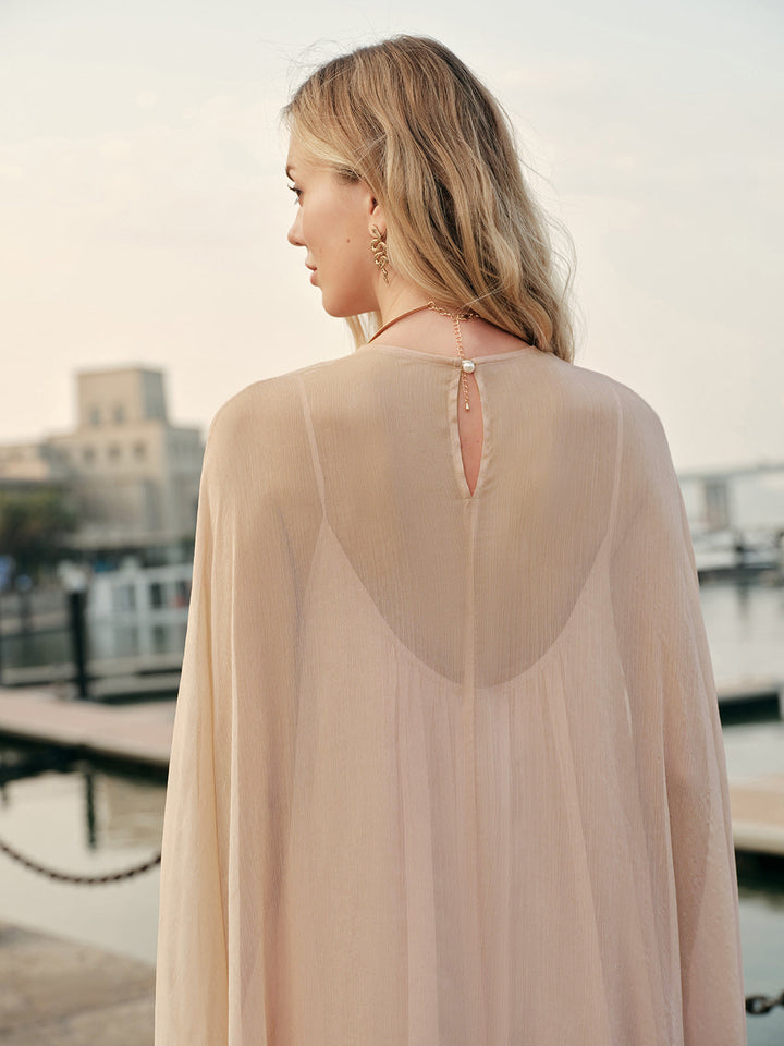 Women's Chiffon Cape Sleeve Maxi Evening Dress