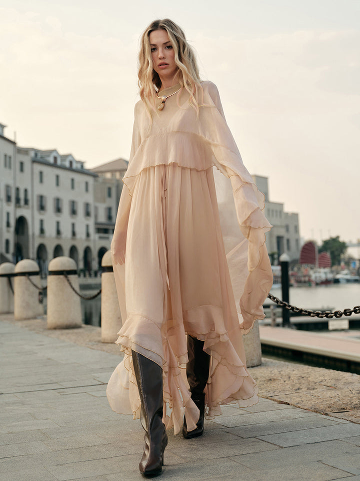 Women's Chiffon Cape Sleeve Maxi Evening Dress