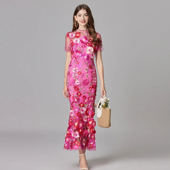 Women's Floral Mesh Maxi Evening Dress