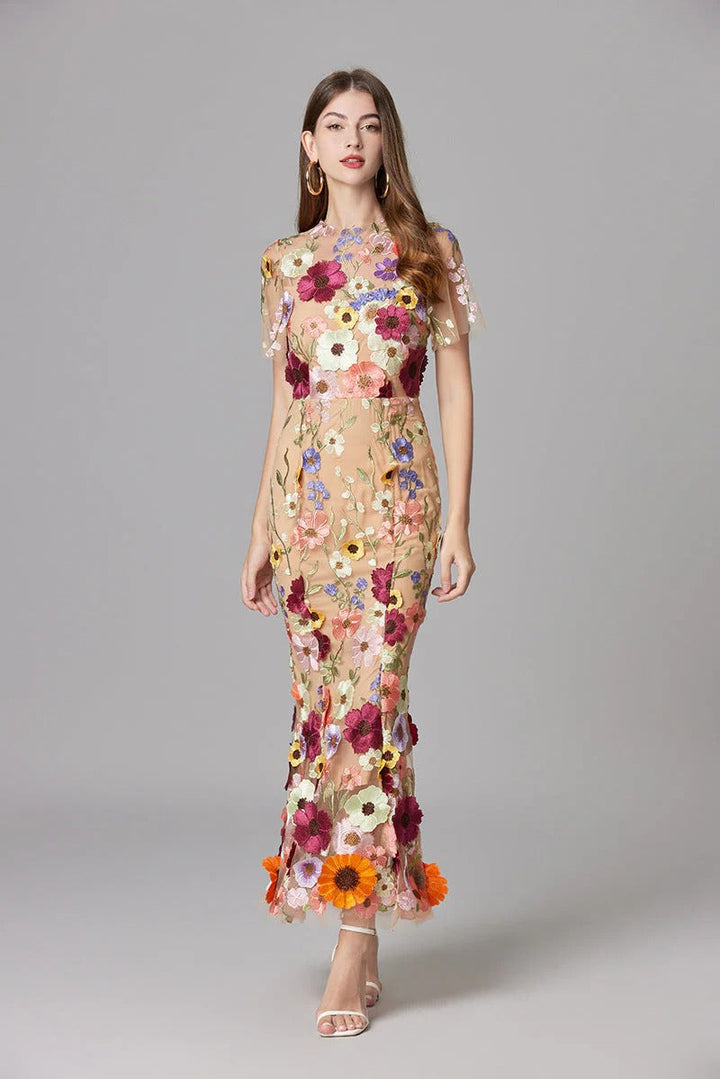 Women's Floral Mesh Maxi Evening Dress