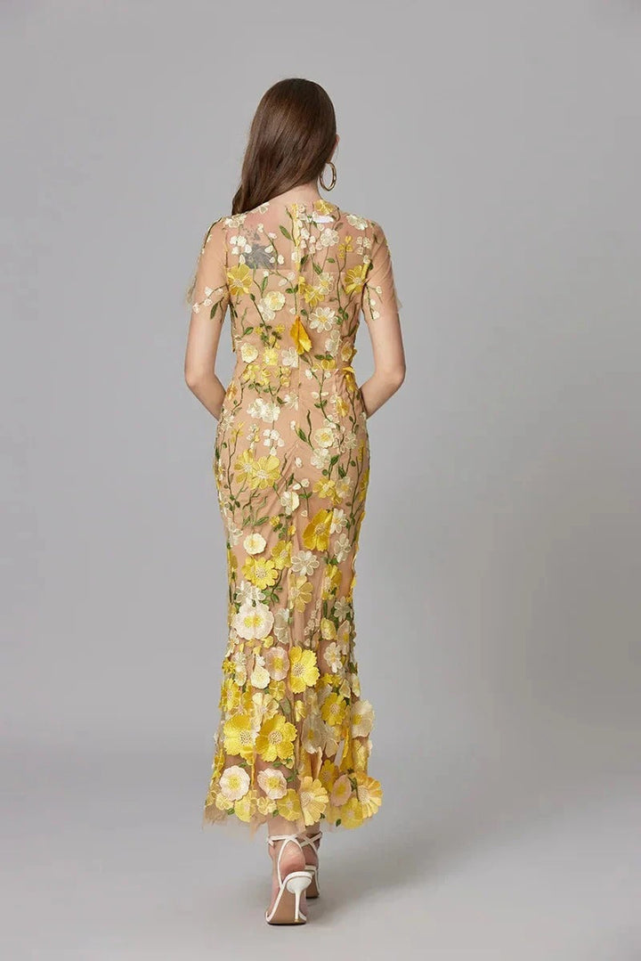 Women's Floral Mesh Maxi Evening Dress