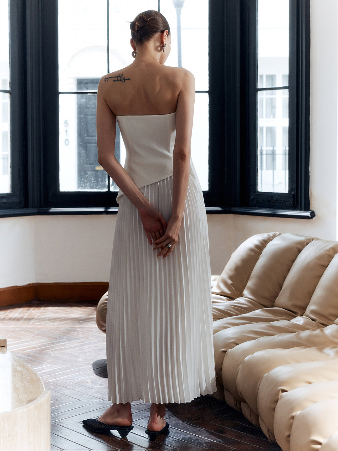Women's Strapless Pleated Maxi Evening Dress