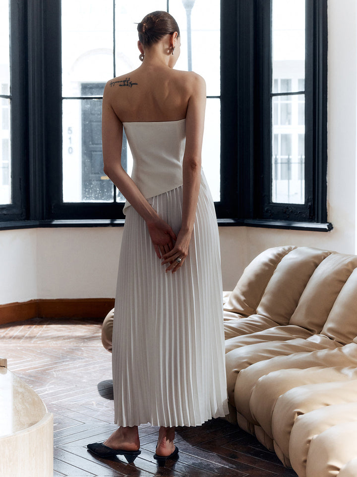 Women's Strapless Pleated Maxi Evening Dress