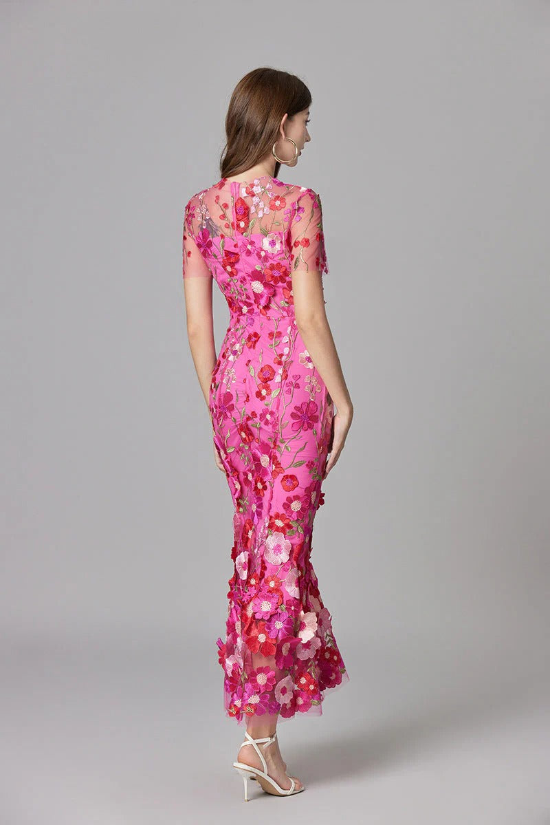 Women's Floral Mesh Maxi Evening Dress