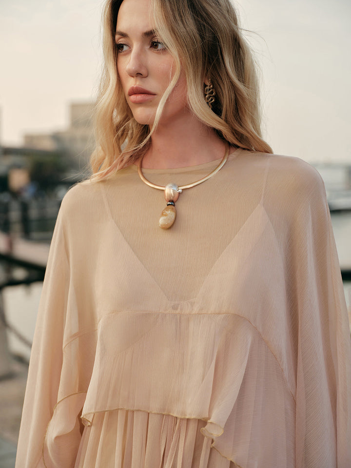 Women's Chiffon Cape Sleeve Maxi Evening Dress