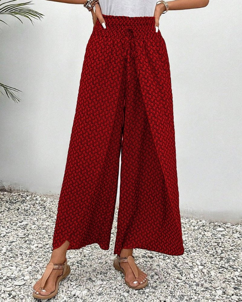 Women's Casual Printed Wide Leg Trousers-The Yellow Prime