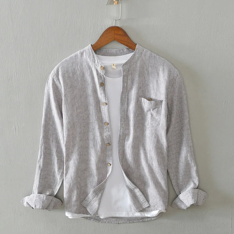 Men's Casual Band Collar Shirt for Effortless Style-The Yellow Prime