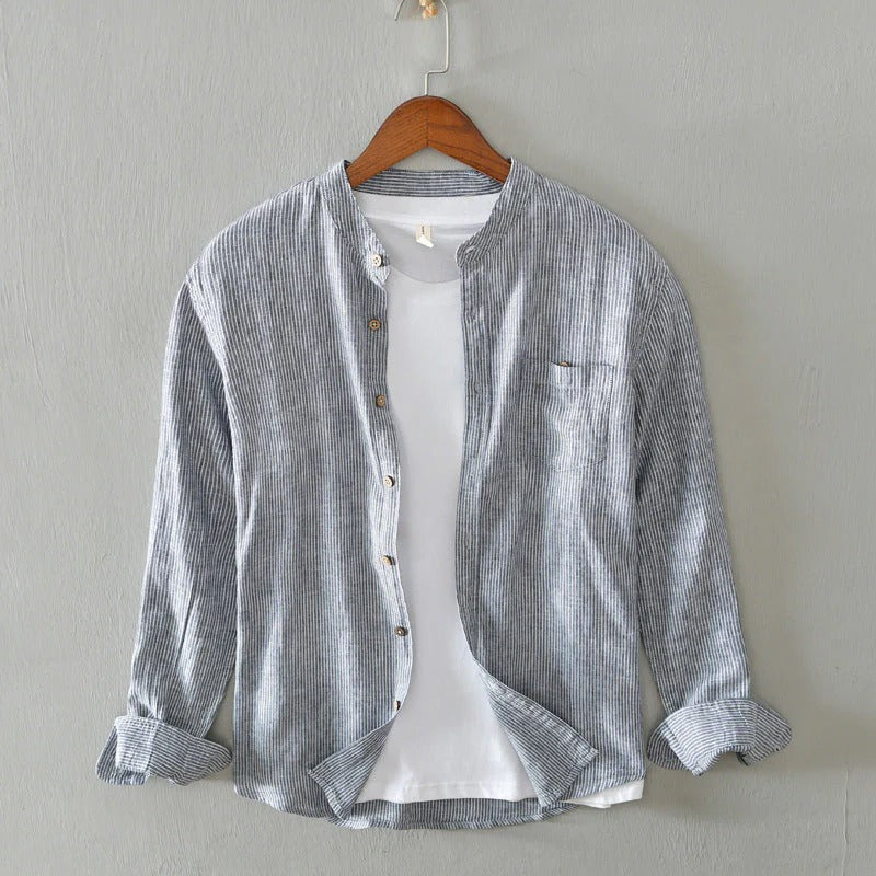 Men's Casual Band Collar Shirt for Effortless Style-The Yellow Prime