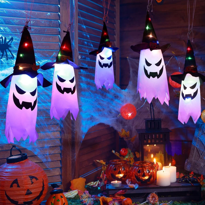 Halloweens flerfärgade spök-ljusslinga med häxhattar, 9.8ft