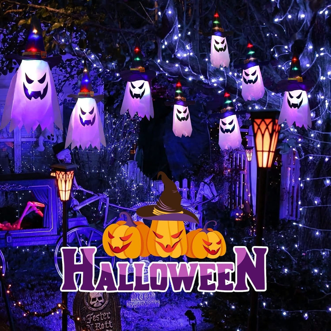 Halloweens flerfärgade spök-ljusslinga med häxhattar, 9.8ft