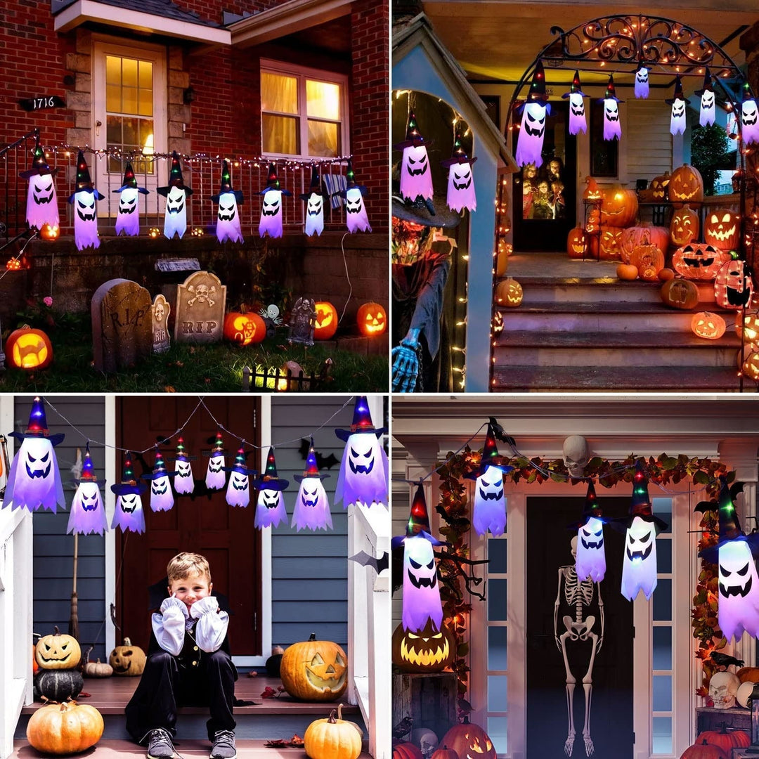 Halloweens flerfärgade spök-ljusslinga med häxhattar, 9.8ft