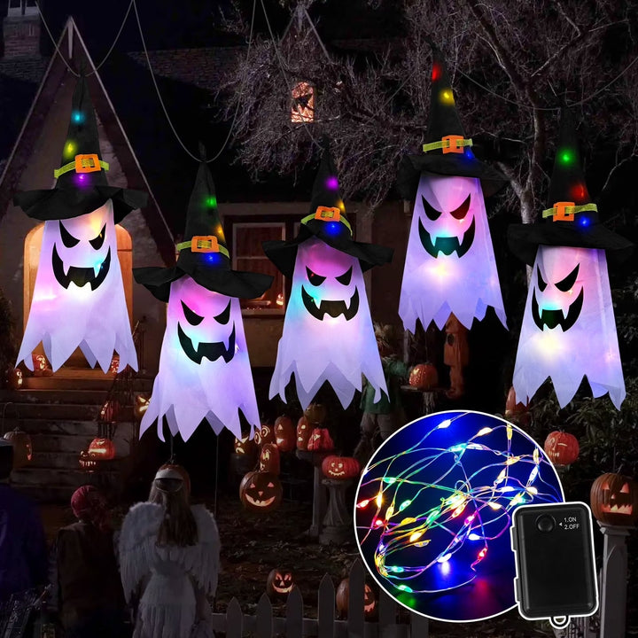 Halloweens flerfärgade spök-ljusslinga med häxhattar, 9.8ft