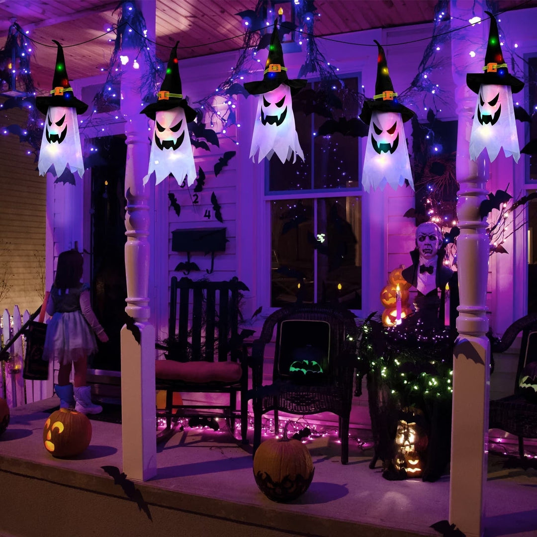 Halloweens flerfärgade spök-ljusslinga med häxhattar, 9.8ft