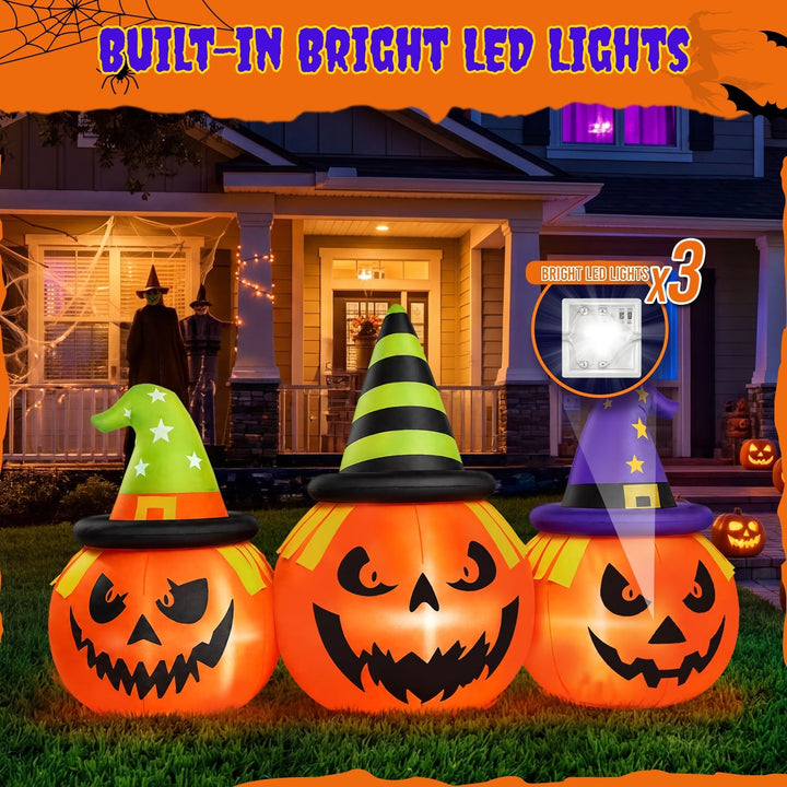 Decoración inflable de calabaza para jardín con luces LED de Halloween, 6 pies