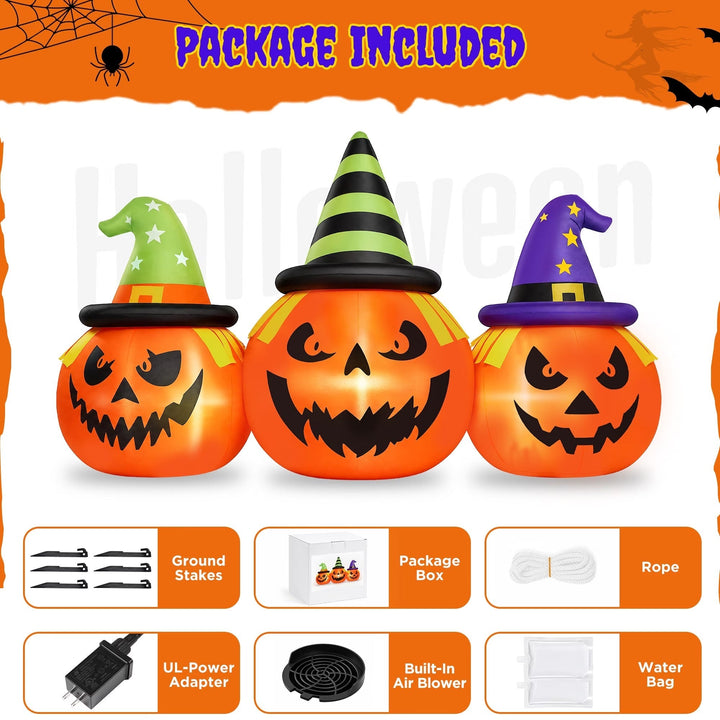 Decoración inflable de calabaza para jardín con luces LED de Halloween, 6 pies