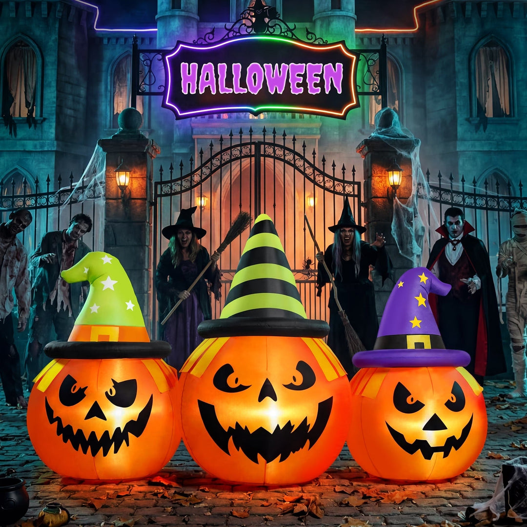 Decoración inflable de calabaza para jardín con luces LED de Halloween, 6 pies