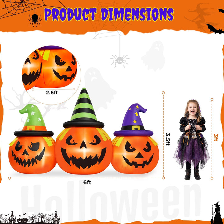 Decoración inflable de calabaza para jardín con luces LED de Halloween, 6 pies