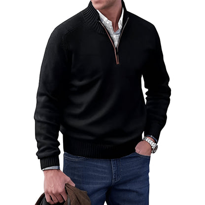 Maglione classico lavorato a maglia da uomo con zip a un quarto - Comodo per l'autunno e l'inverno