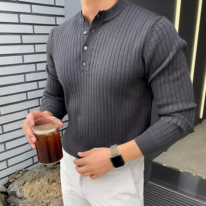 Men's Classic Ribbed Henley Sweater