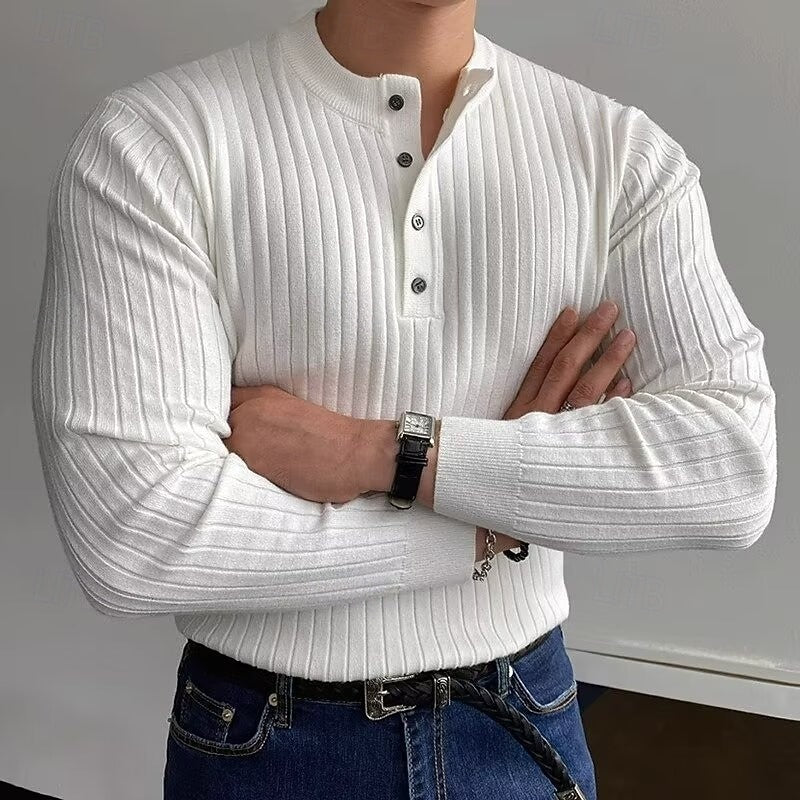 Men's Classic Ribbed Henley Sweater