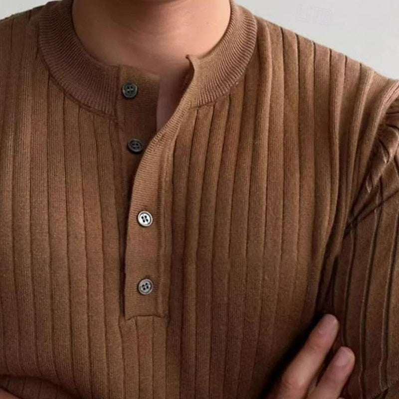 Men's Classic Ribbed Henley Sweater