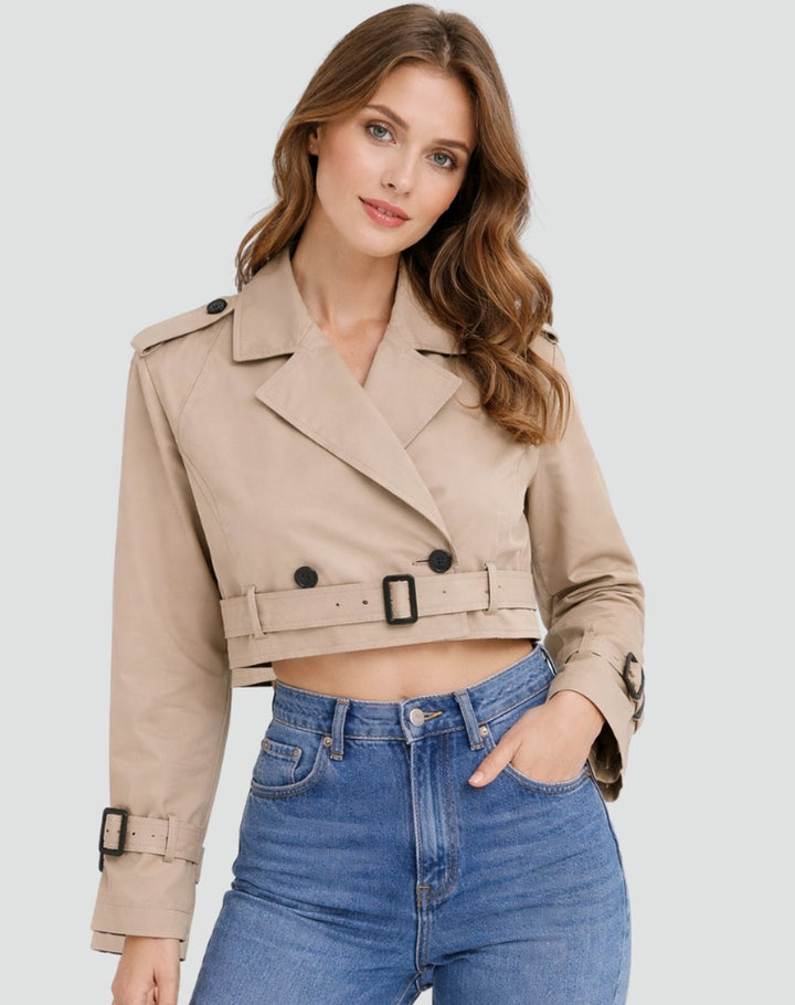 Women's Tailored Cropped Trench Coat for Stylish Fall Fashion