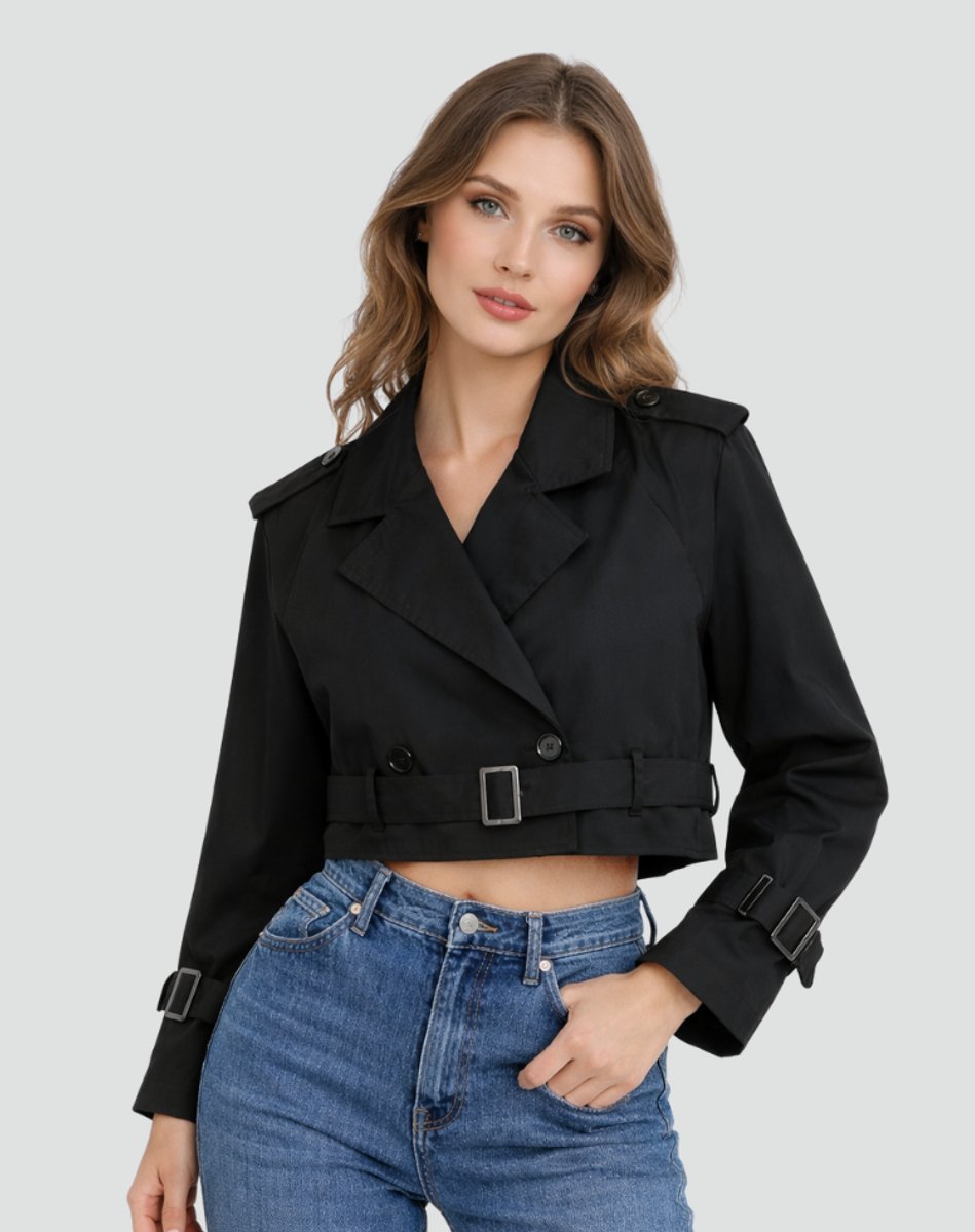 Women's Tailored Cropped Trench Coat for Stylish Fall Fashion