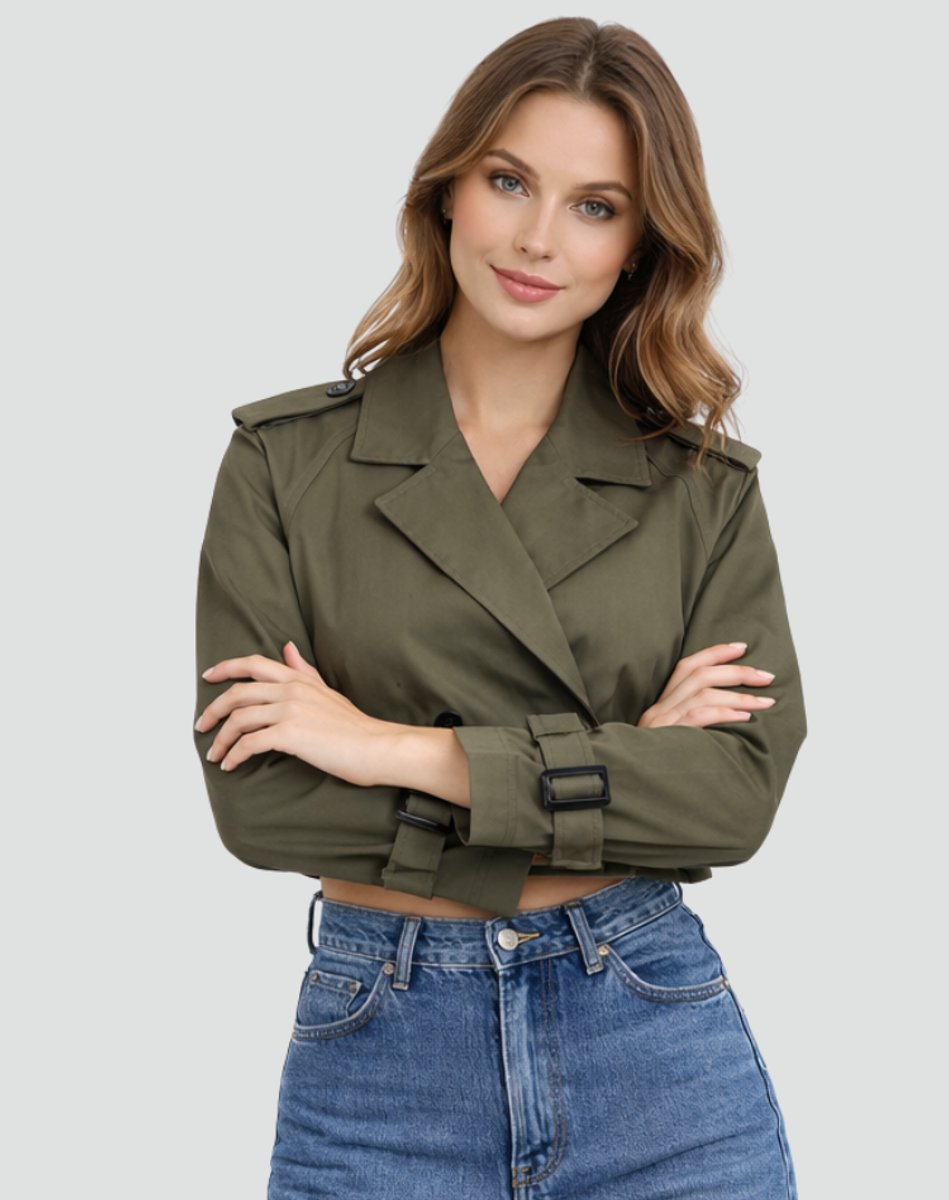 Women's Tailored Cropped Trench Coat for Stylish Fall Fashion