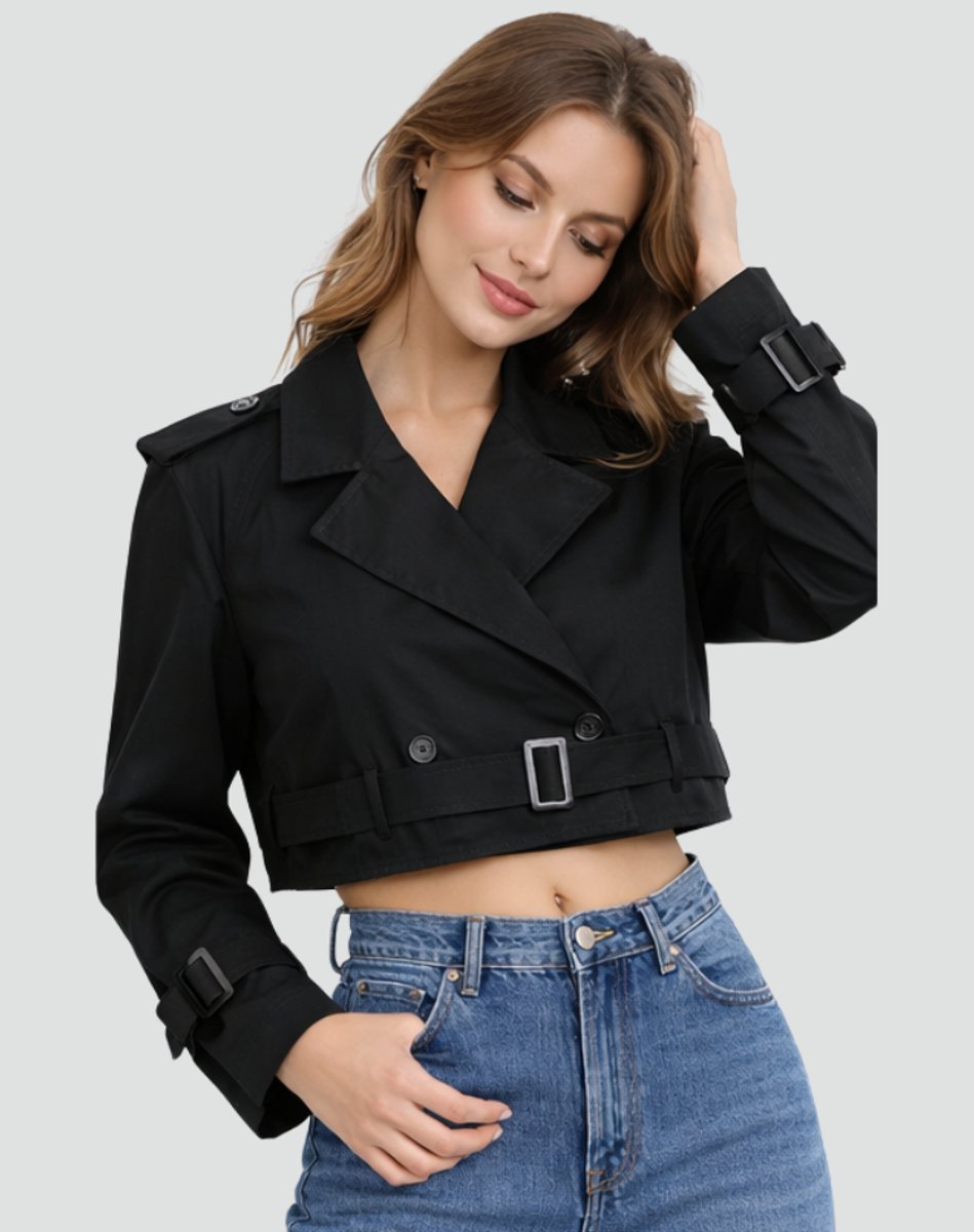 Women's Tailored Cropped Trench Coat for Stylish Fall Fashion