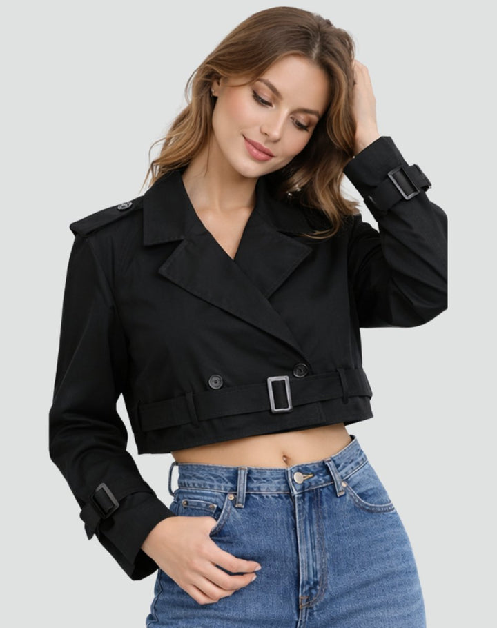 Women's Tailored Cropped Trench Coat for Stylish Fall Fashion