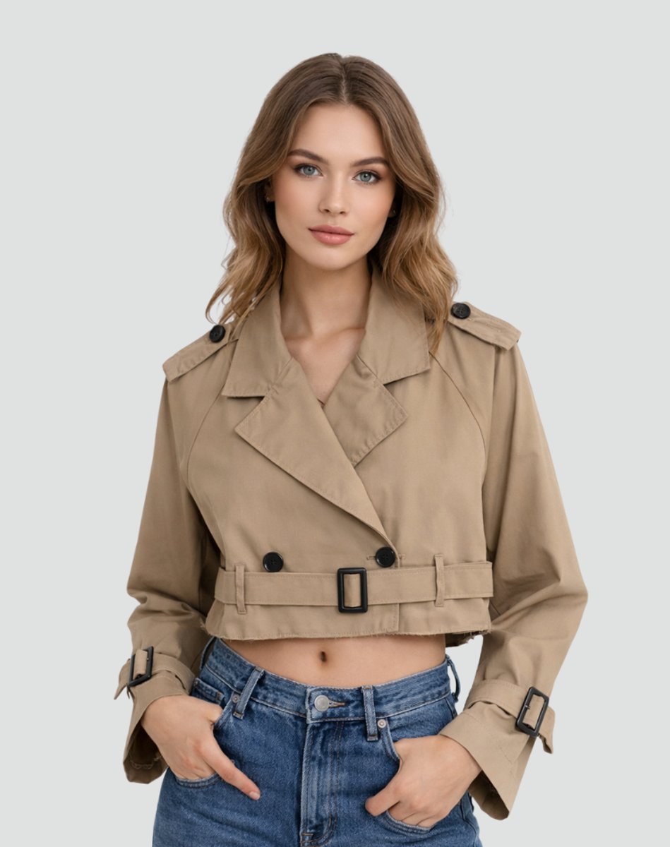 Women's Tailored Cropped Trench Coat for Stylish Fall Fashion
