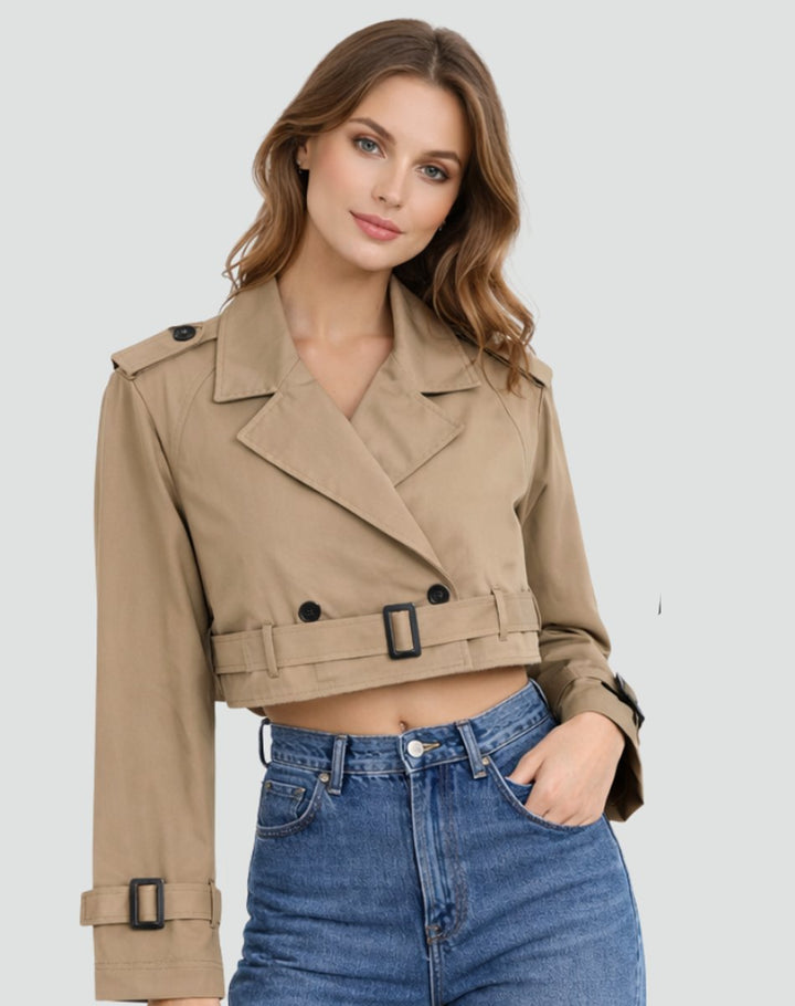 Women's Tailored Cropped Trench Coat for Stylish Fall Fashion
