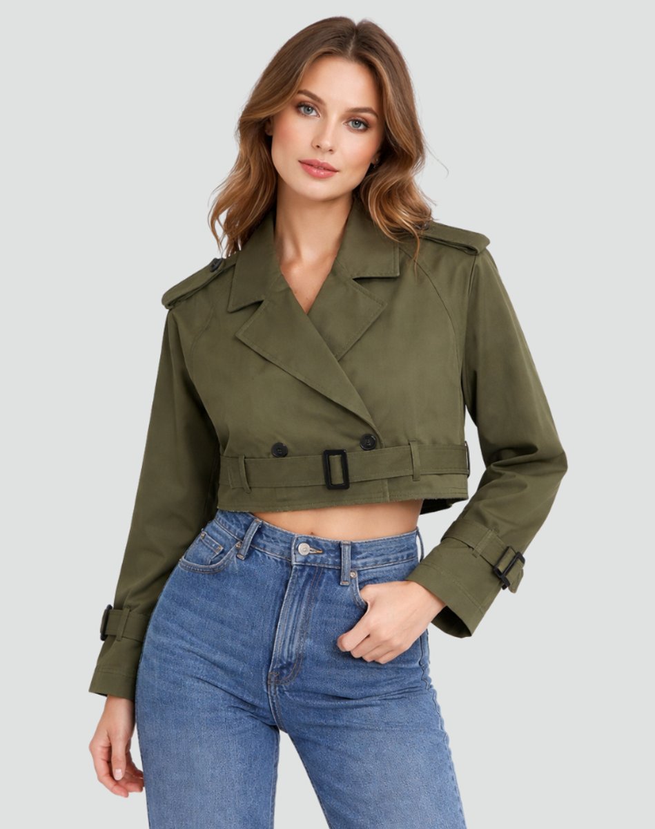 Women's Tailored Cropped Trench Coat for Stylish Fall Fashion