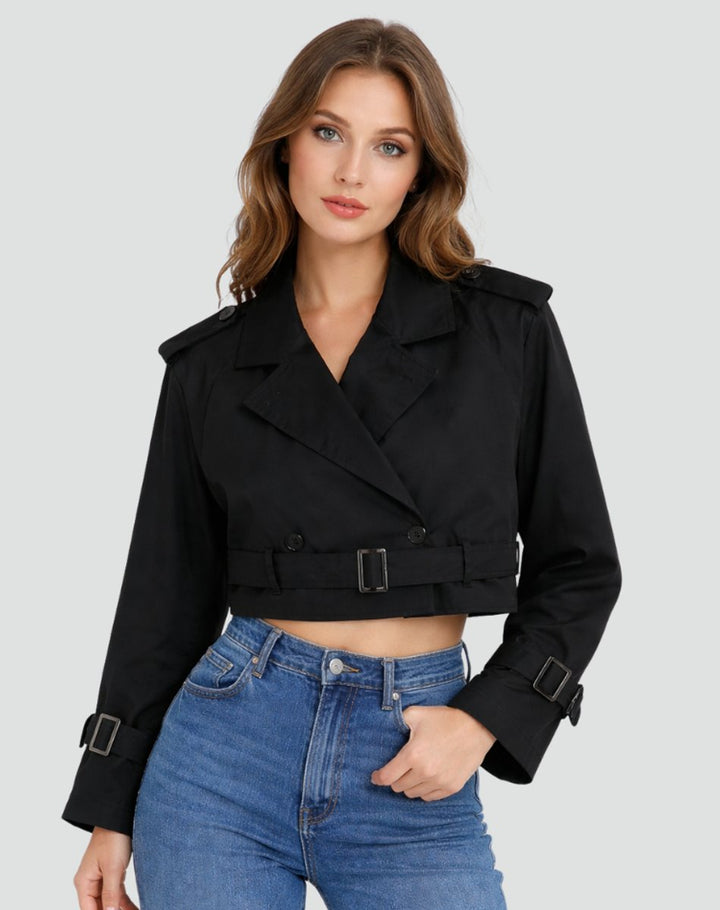 Women's Tailored Cropped Trench Coat for Stylish Fall Fashion