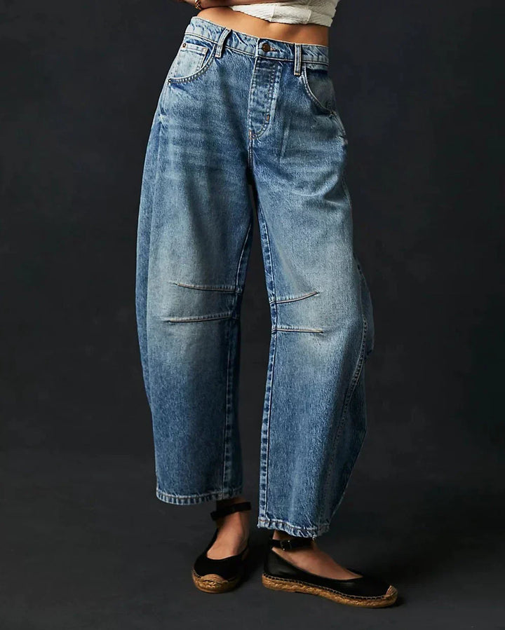 Adeline | Women's Stylish Mid Rise Barrel Jeans-The Yellow Prime