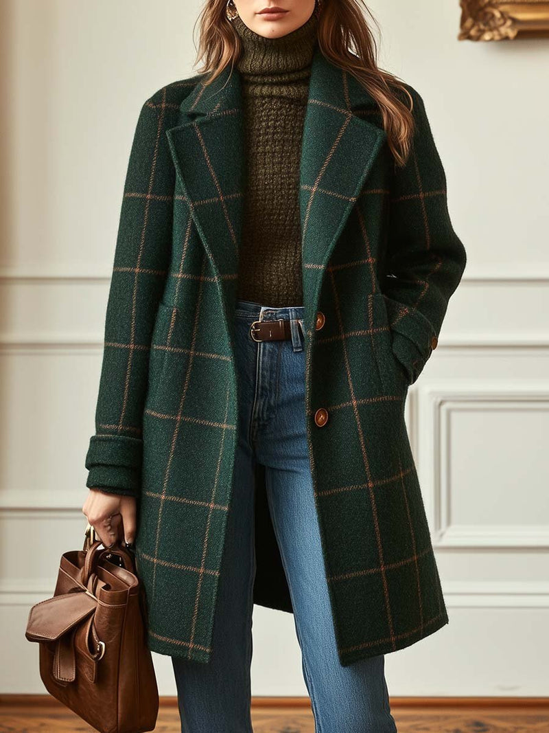 Kayla | Women's Retro Plaid Tweed Coat-The Yellow Prime