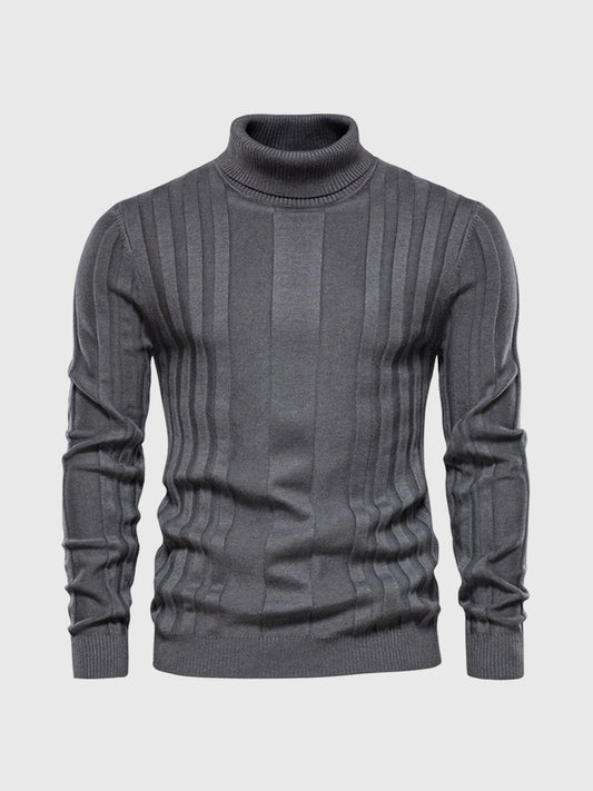 Pull chaud pour homme, en maille côtelée verticale, à col roulé