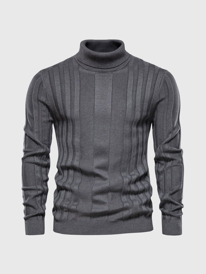 Men's Ribbed Vertical Knit Warm Turtleneck Sweater