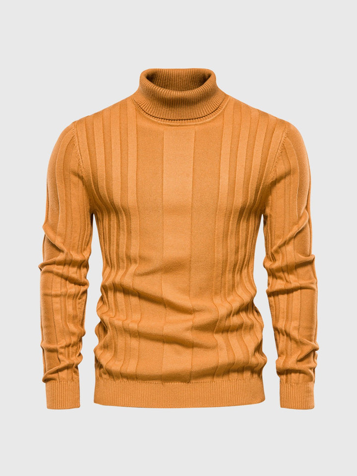 Men's Ribbed Vertical Knit Warm Turtleneck Sweater