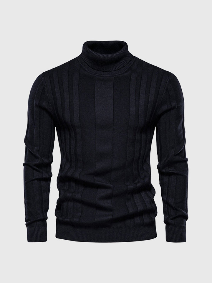 Men's Ribbed Vertical Knit Warm Turtleneck Sweater
