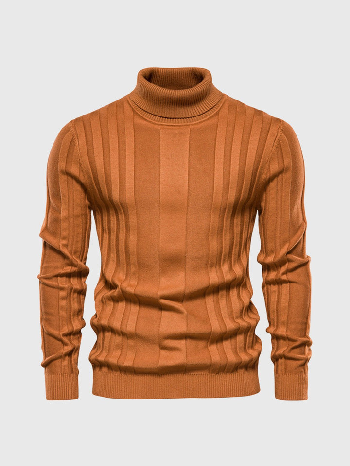 Men's Ribbed Vertical Knit Warm Turtleneck Sweater