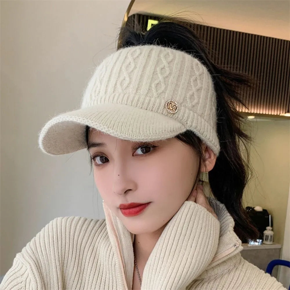 Women's Warm Knitted Baseball Cap - Cable Knit Winter Hat-The Yellow Prime